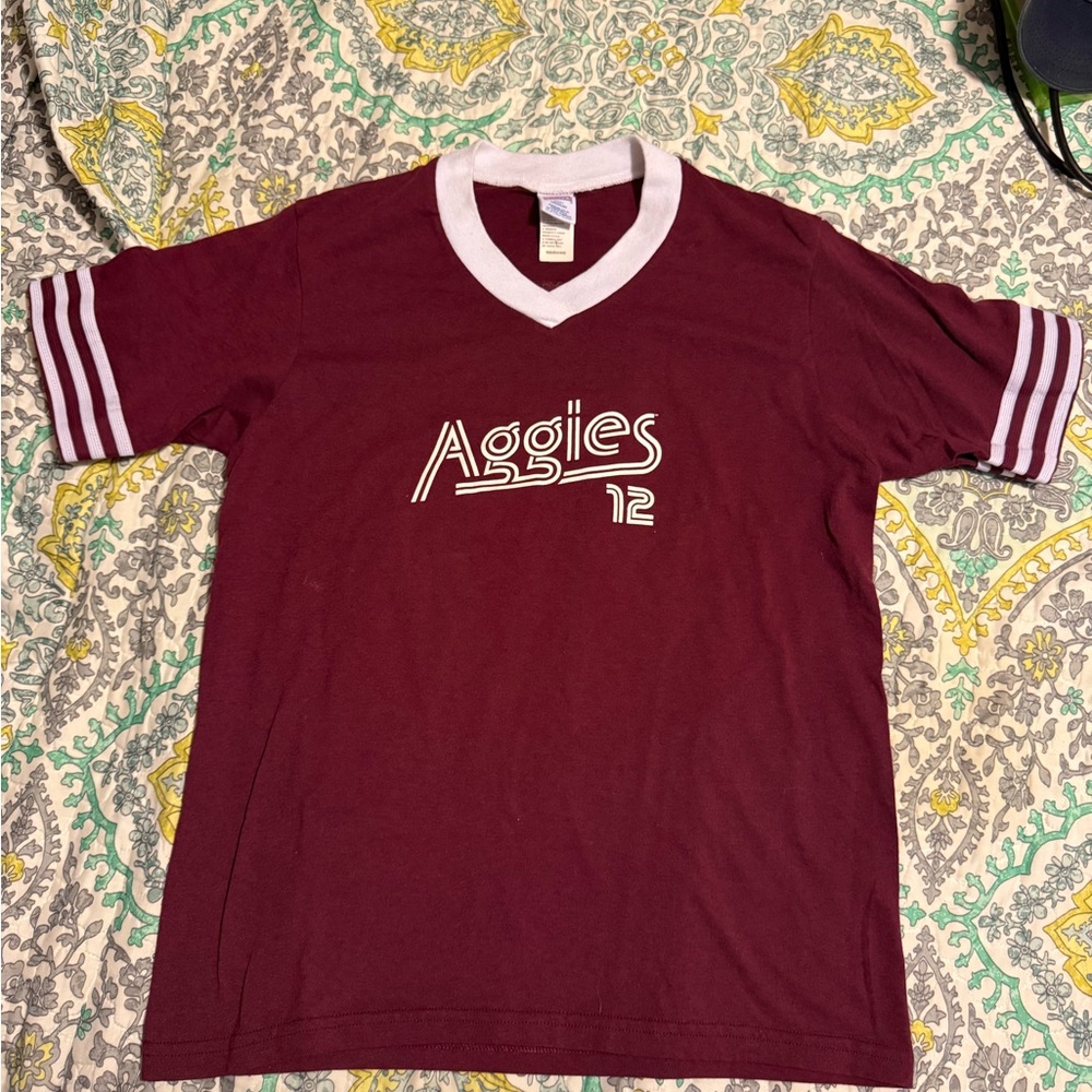 Soffe Maroon V-Neck Tee with White Trim